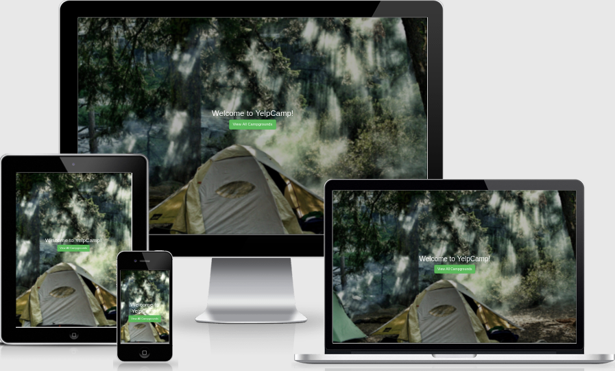 YelpCamp website on different sized screens